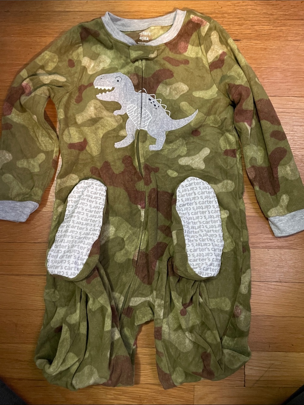Carter's Olive Green Camo Dino Footed Pajamas